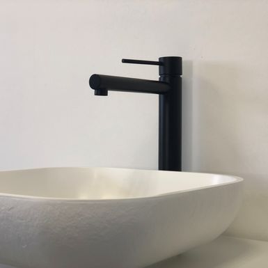 Mitigeur lavabo haut, robinet salle de bain noir, TRENTO