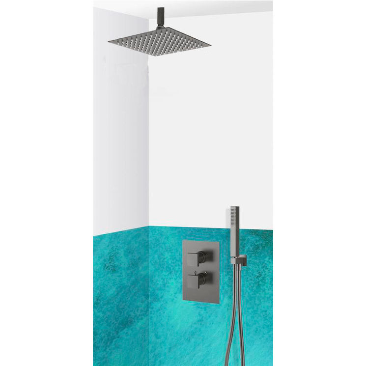 Colonne de douche encastrable noire plafond et carrée, kit complet avec mitigeur thermostatique, ALESSANDRIA