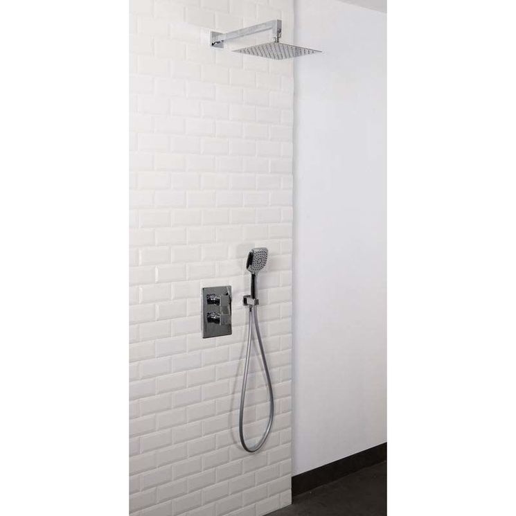 Colonne de douche encastrable murale et carrée, complète avec mitigeur thermostatique 2 fonctions et tuyauteries,  TOCKIA